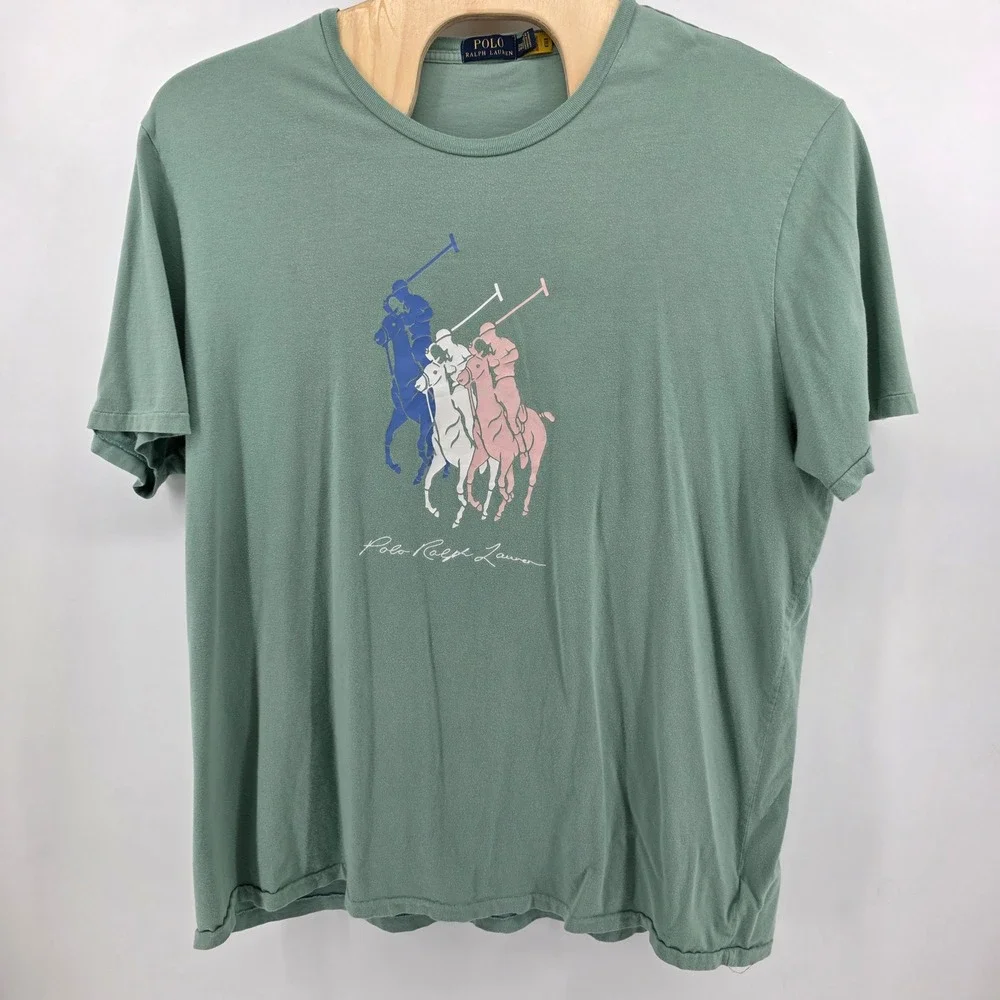 Polo Ralph Lauren T-Shirt Mens 3XLT Heritage Triple Pony Cotton Green Big & Tall